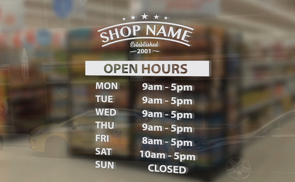 5 Star Custom Vinyl Business Hours Decal