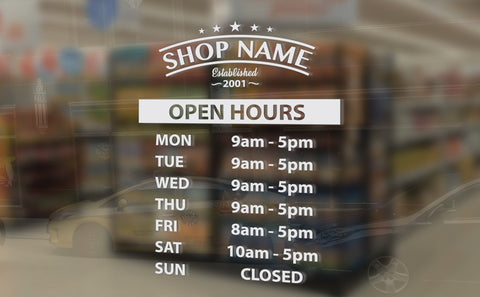 5 Star Custom Vinyl Business Hours Decal
