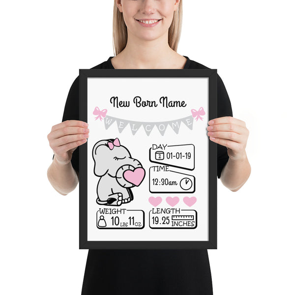 Personalized Birth Announcement (Girl) Framed poster